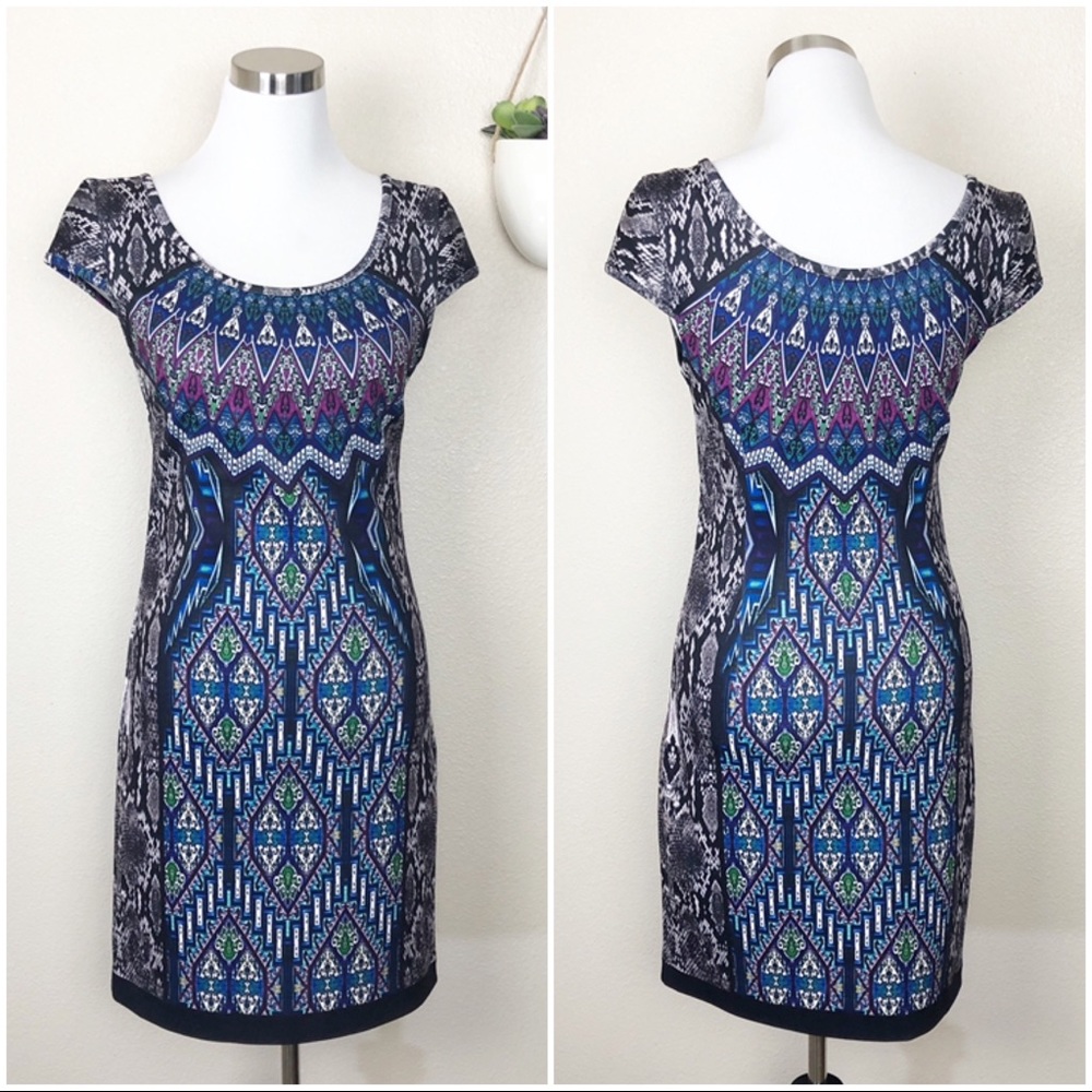 •LAUNDRY SHELLI SEGAL• Kaleidoscope Print Neoprene Sheath Dress Size Small